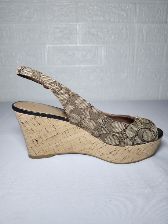 Coach Women's Slingback Wedge Sandals Tan Monogram Size 8 - Picture 10 of 15